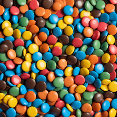 Fototapeta premium Pile of colorful round candy coated chocolate buttons. 