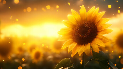 Fototapeta premium A vibrant sunflower stands tall against a glowing sunset, embodying warmth, beauty, and the essence of a summer day.