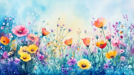 Obraz premium Watercolor Flower Field Painting,floral art ,watercolor
