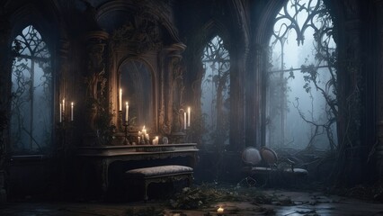 A ghostly, skeletal face with hollow eyes and an open mouth emits a haunting aura,