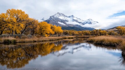 Fototapeta premium Autumn reflection mountains calm water