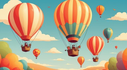 Obraz premium Pixel Art Hot Air Balloons Soaring Over a Sunny Landscape