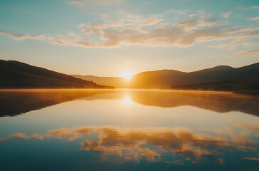 Fototapeta premium Beautiful sunset sky over ocean with colorful sky. Vector nature background