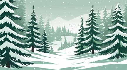 Obraz premium Serene Winter Forest Pixel Art Snowy Evergreens and Gentle Snowfall