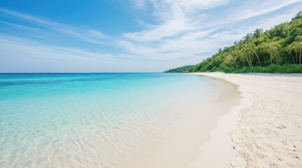 Obraz premium Serene Tropical Beach with Turquoise Water and Lush Greenery