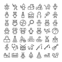 Fototapeta premium Childrens Toys Icons Playthings, Fun, Games, Educational, Cute, Baby, Infant, Kids, Learning, Develo