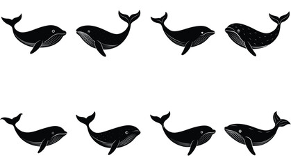 Whale icon. Whale vector shilhouette bundle. Whale set icon.