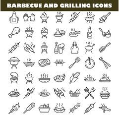 Barbecue Grilling Icons Tools, Food, and Utensils Collection