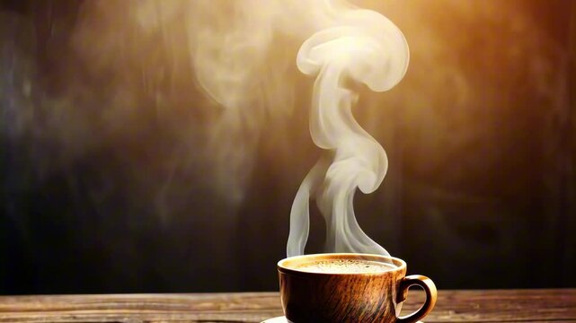 Enjoying a warm cup of coffee on a rustic wooden table with steam rising