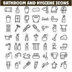 Bathroom Hygiene Icons Shower, Toilet, Bath, Hygiene Products, Grooming