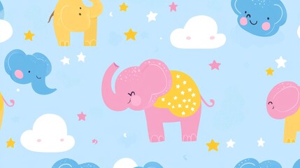 Fototapeta premium Celebration of joyful elephants wild safari pattern design vibrant jungle aerial view colorful seamless art