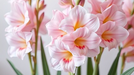 Obraz premium Elegant light pink gladiolus flowers for wedding decor inspiration, floral backgrounds, and romantic-themed design projects