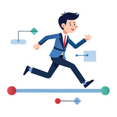 businessman running on project timeline project on white background 

