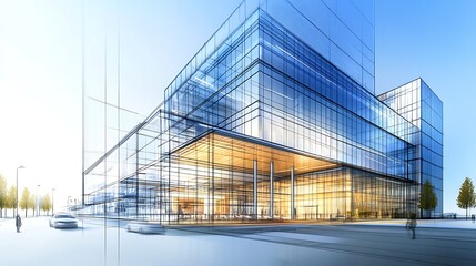 Fototapeta premium Modern glass office building exterior futuristic design high resolution picture