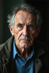 Fototapeta premium Portrait of serious senior man showing wrinkles and grey hair