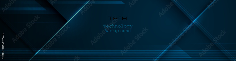 Poster vector abstract geometric shape, line, light effect on dark blue gradient color for banner, wallpape