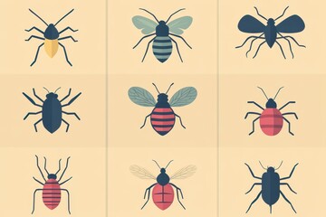 Colorful Vector Illustrations of Various Insect Species on Background