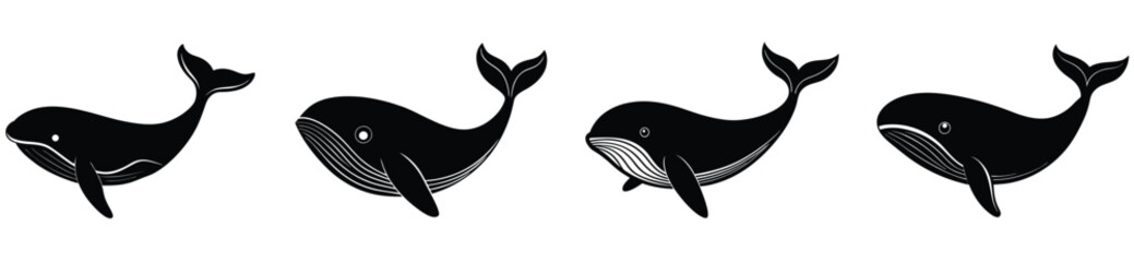 Whale icon. Whale vector shilhouette bundle. Whale set icon.