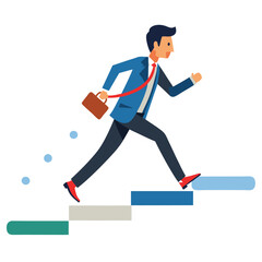 businessman running on project timeline project on white background 
