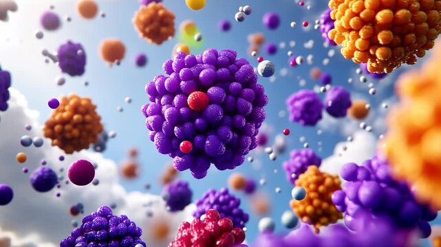 Colorful molecular structures in a vibrant sky representing scientific exploration and discovery in microcosmic environments