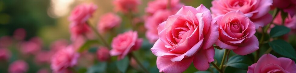 Obraz premium Dense cluster of pink roses, vibrant hues, shallow depth of field , beautiful roses, pink roses