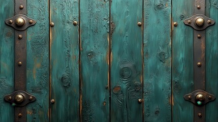 Fototapeta premium Vintage wooden door with decorative metal accents and fasteners