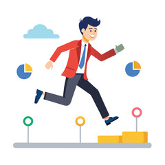 businessman running on project timeline project on white background 
