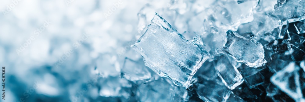 Poster macro close up of ice crystals glistening in blue light. creating a beautiful and mesmerizing winter