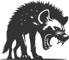 A hyena snarling with its fur bristling vector animal silhouette