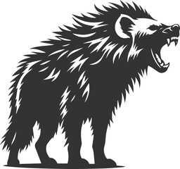 A hyena snarling with its fur bristling vector animal silhouette