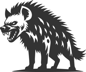 A hyena snarling with its fur bristling vector animal silhouette