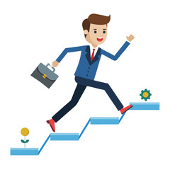 businessman running on project timeline project on white background 
