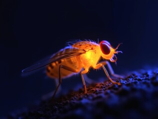 Bioluminescent firefly glowing on dark background at night
