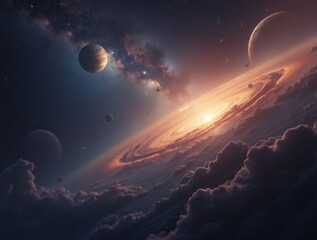 Planets and nebulae creating stunning universe view