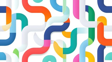 Obraz premium An eye - catching pattern featuring interconnected curved shapes in a variety of vivid colors such as red, blue, green, and orange, ideal for use as wallpaper or in modern graphic design projects.