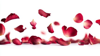 Fototapeta premium Falling Red Rose Petals on White, Love , Romance