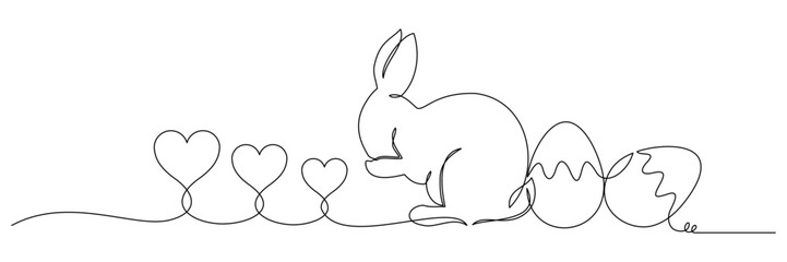 Continuous line art style easter egg with bunny