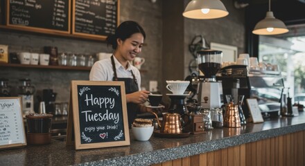 Barista Preparing Coffee on Tuesday at Local Coffee Shop
