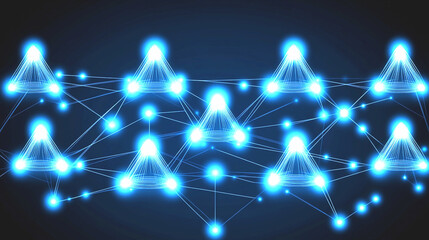 Fototapeta premium Abstract Blue Network Connection Glowing Triangular Nodes and Lines