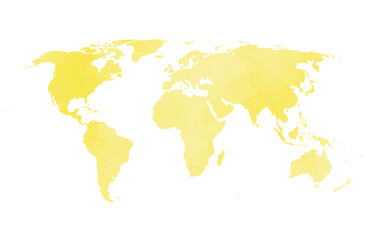 This artwork features a vector world map design rendered in a soft watercolor texture with gentle yellow hues. It emphasizes the continents and provides a creative representation of global geography.