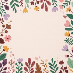 Fototapeta premium Floral Illustration with Colorful Leaves and Blossoms Creating a Frame on Blank Background for Invitations and Cards Design
