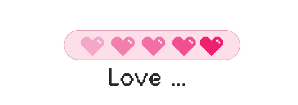 Cute love loading bar with pink hearts and romantic theme on a white background. Design for celebration, decor, ads, branding, banner, cover