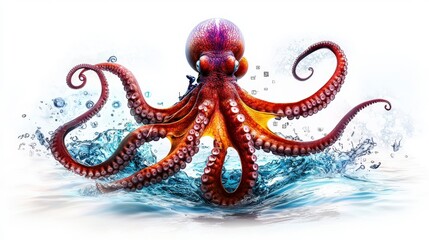 Obraz premium Giant octopus conducting scientific exploration underwater ocean digital art marine environment close-up viewpoint