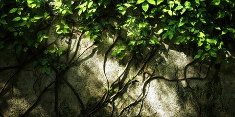 Fototapeta premium Jungle vines climbing a tree, deep green shadows.