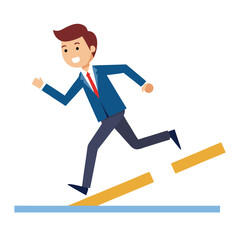 businessman running on project timeline project on white background 
