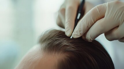 Fototapeta premium Hair restoration procedure in a peaceful, modern clinic. Featuring advanced non-invasive regrowth techniques