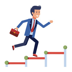 businessman running on project timeline project on white background 
