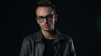 Fototapeta premium Confident young adult portrait in dark studio