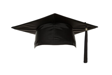 Traditional black graduation cap on transparent background. PNG. Front view