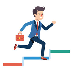 businessman running on project timeline project on white background 
